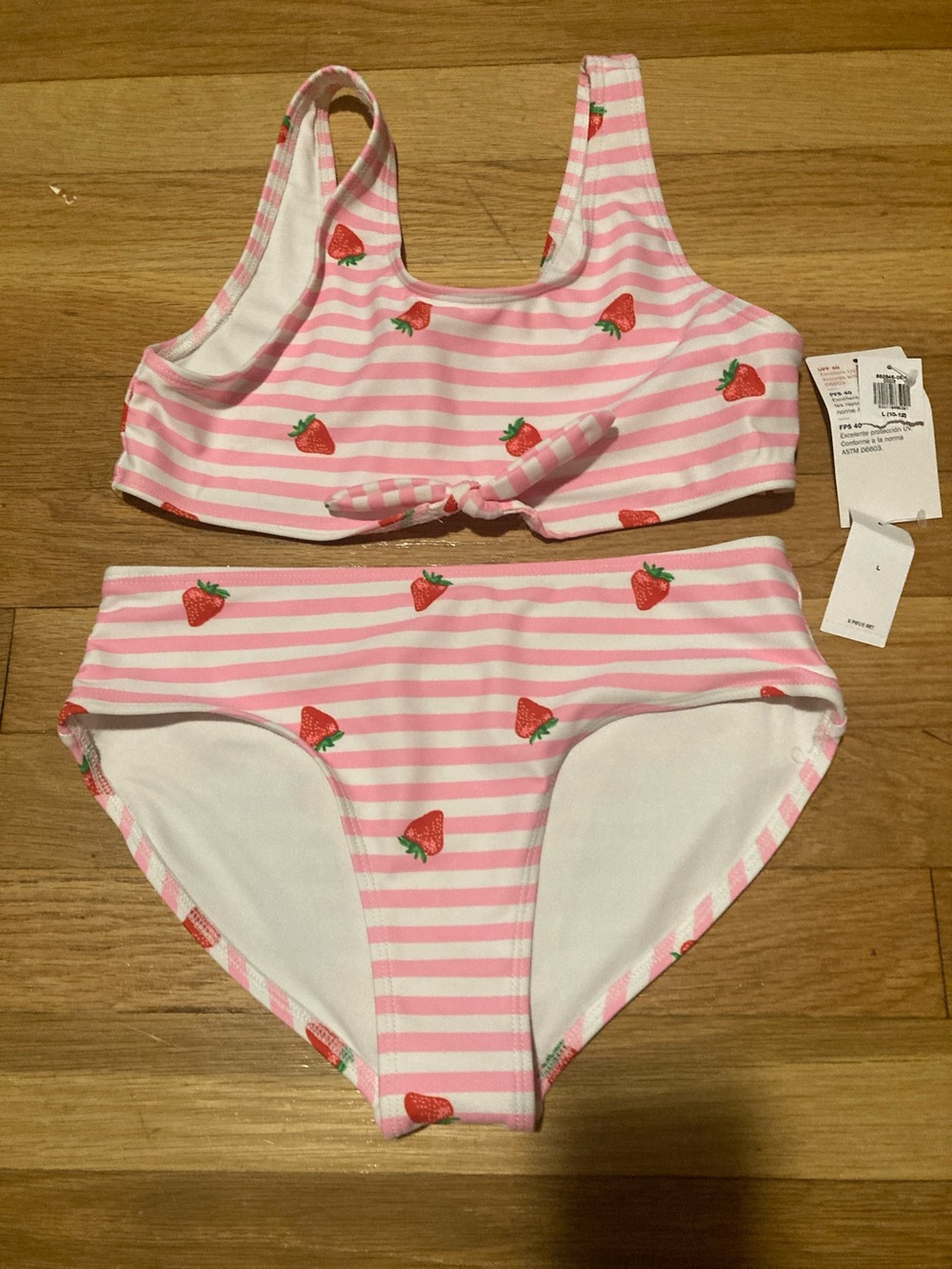 Old Navy Pink & White Striped Strawberry Bikini Set
